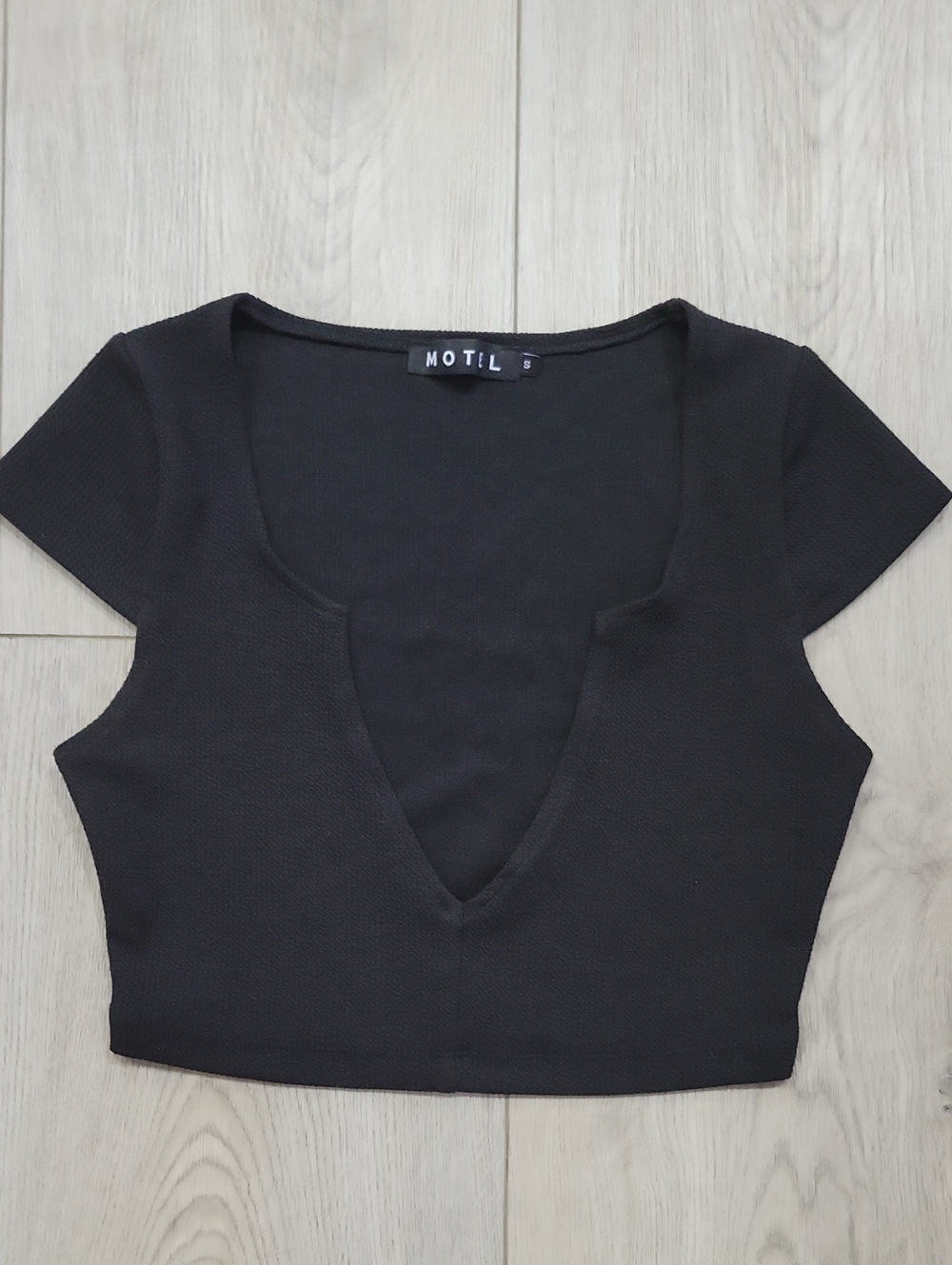 Motel Rocks Black Deep V Crop Top